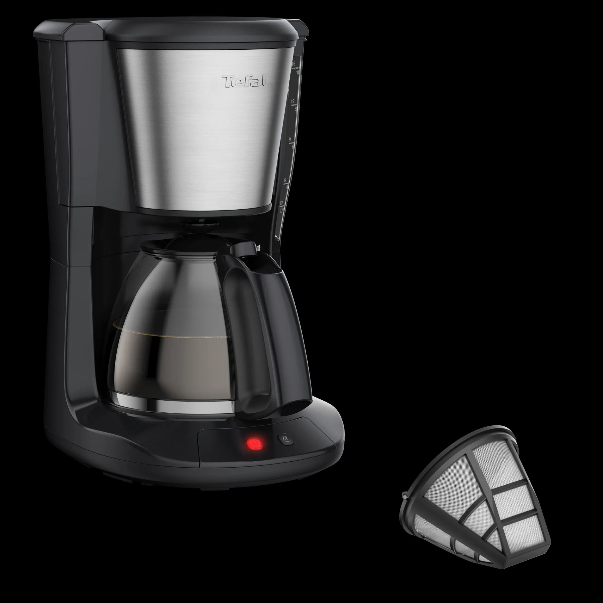 Subito, Filterkaffeemaschine, Optionale Warmhaltefunktion, Permanenter Filter, Schwarz und Edelstahl